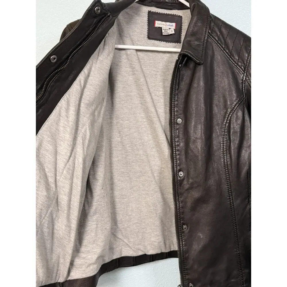 Carbon2Cobalt Sloane Leather Jacket Womens S Black Lambskin Moto Biker 318010